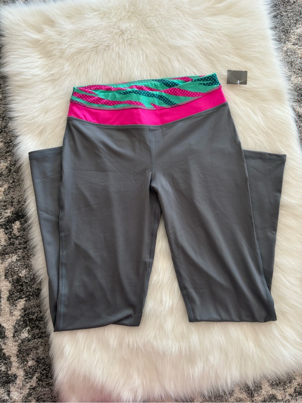 Danskin Now Gray Leggings with Pink and Teal Waistband